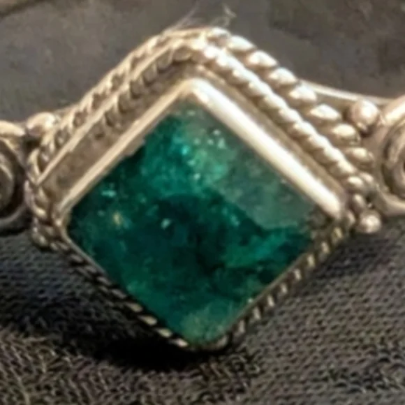 🆕 925 Solid Sterling Silver Ring Genuine Natural Emerald Ring Size 13 - Picture 10 of 11